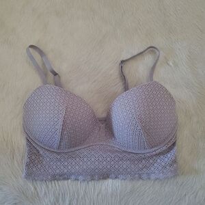 Victoria’s Secret Bra 32D Purple Lace Padded Wireless Push-up Longline Pullover